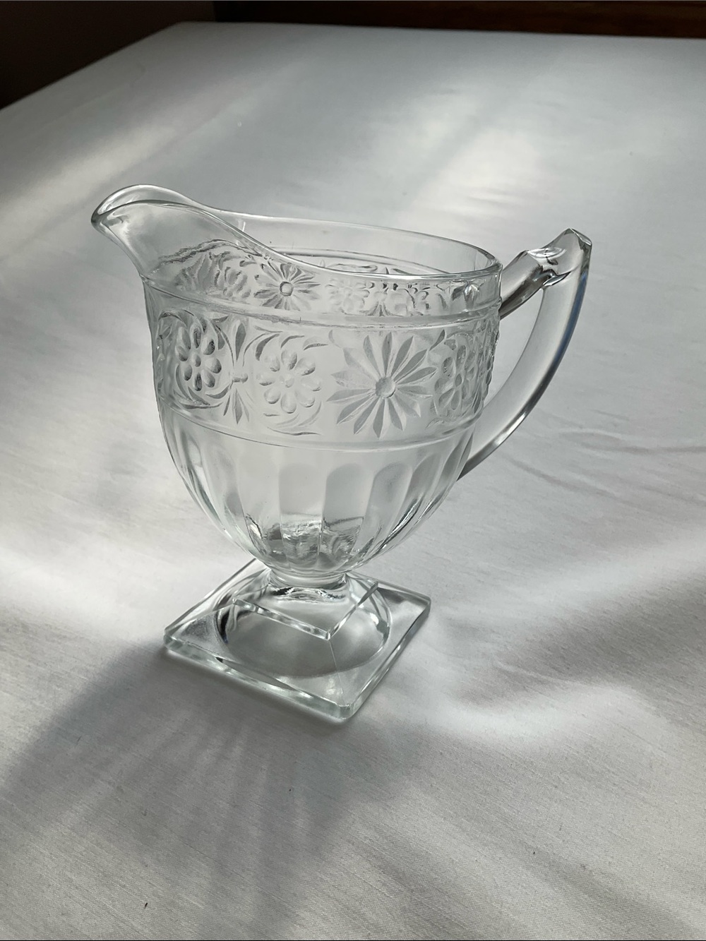Vintage Indiana Glass Company Daisy Pattern Clear Glass Footed Creamer